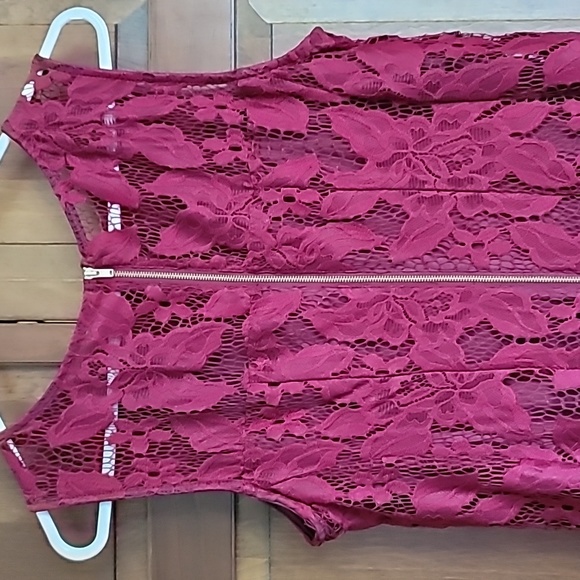 Ryan Michelle lace dress Lg burgandy lined sleeveless fit n flare coquette - Picture 5 of 7